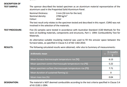 AS1530.1 tested aluminium cladding